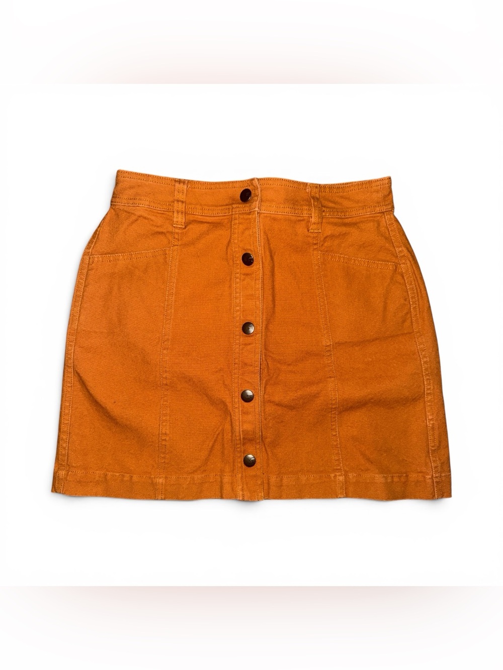 Madewell Button-Front Rust Orange Mini Skirt Size 4 Canvas Denim Utility Style